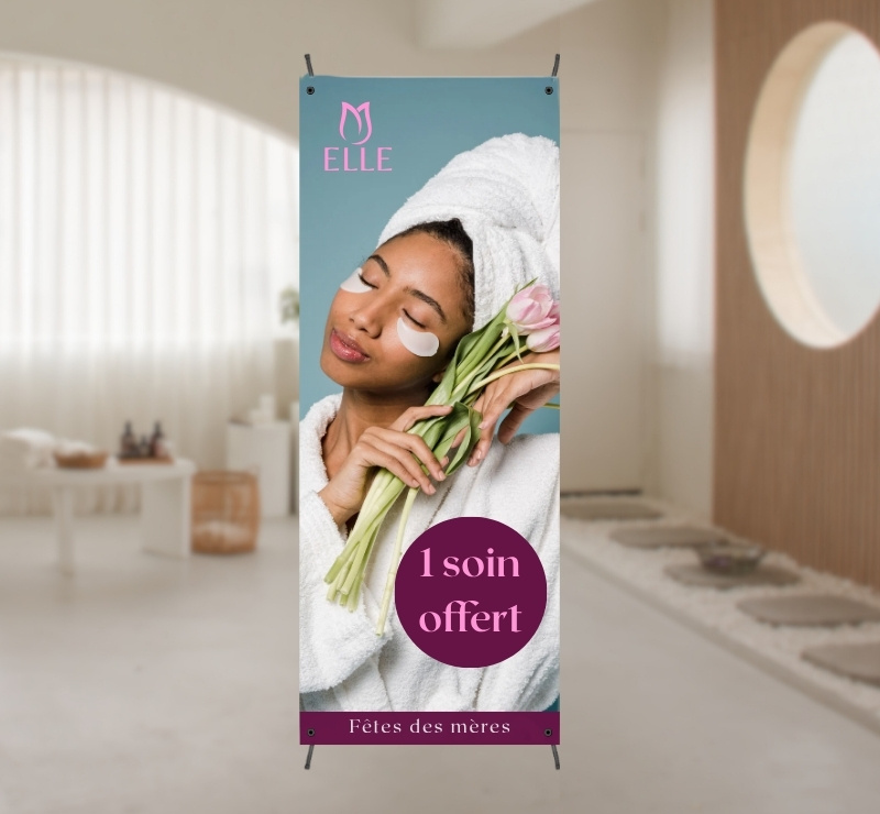 Exemple de kakemono X-banner dans un institut de beauté
